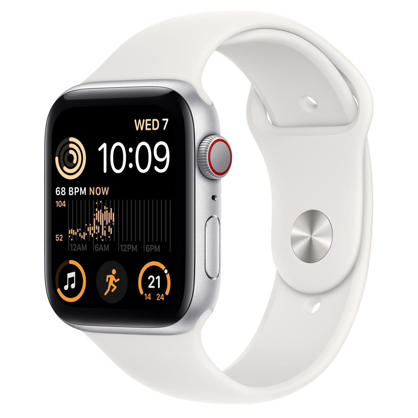 Apple Watch SE GPS + Cellular 44mm Silver Aluminium Case with White Sport Band - Regular