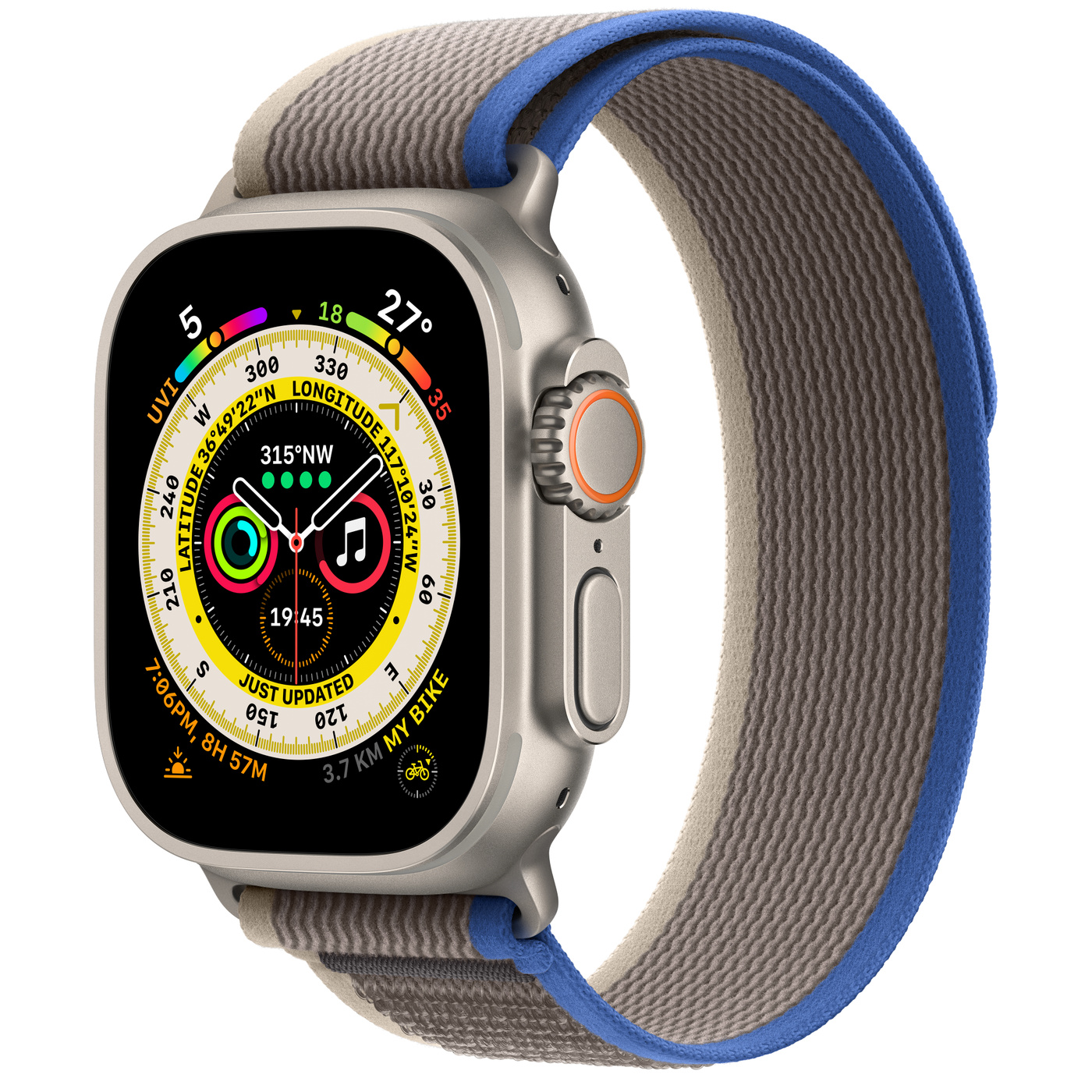 Apple Watch Ultra Titanium Case 49 with (M/L) Blue/Grey Trail Loop 