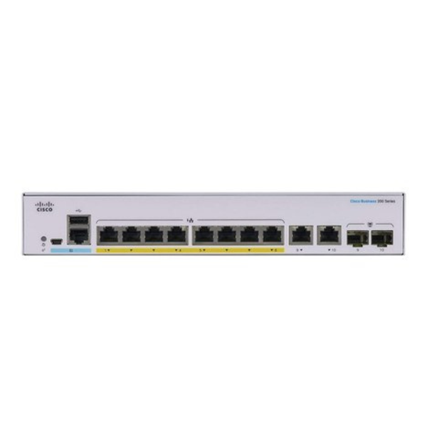 Cisco CBS350-8T-E-2G-IN Business 350 Series Managed Rack Mountable Switch, 8-Port GE, Extended PS, 2x1G Combo