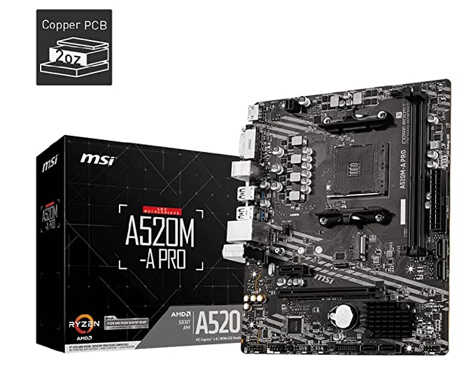 MSI (A520M-A PRO) Support 3rd Gen AMD Ryzen Desktop Processors, 2 DIMMs, Dual Channel DDR4-4600MHz