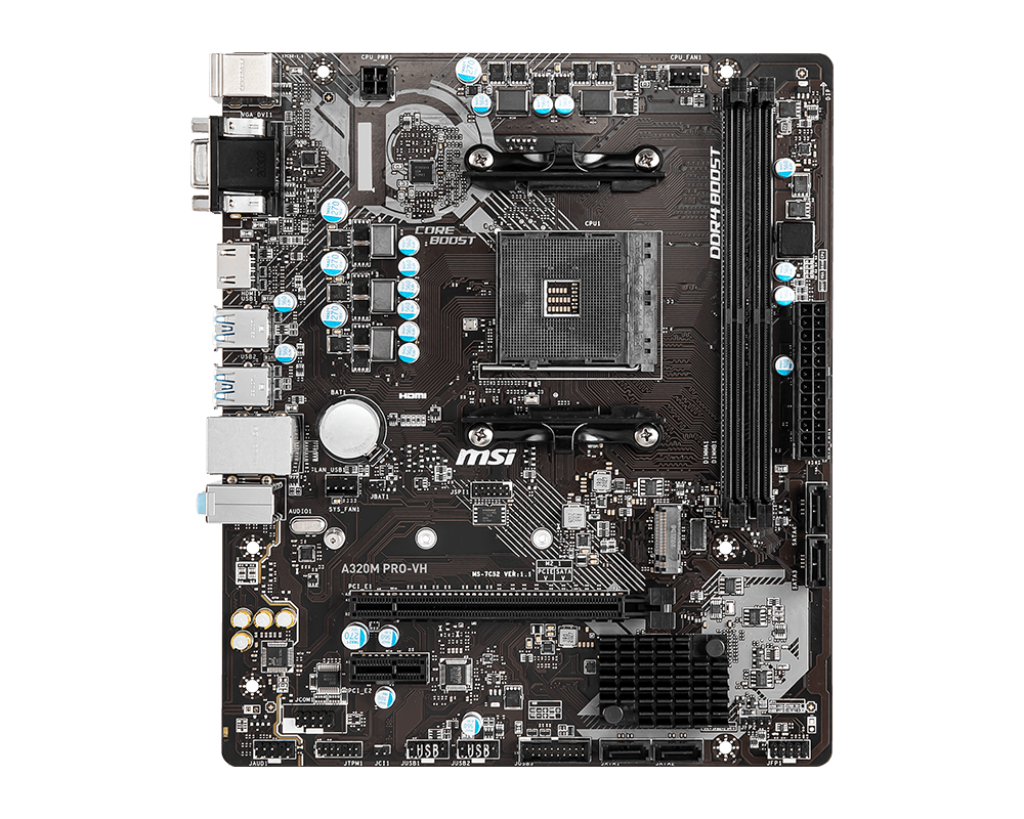 MSI Motherboard ( A320M PRO-VH) AMD A320 Chipset, 1x M.2 Gen3 x4 slot, 4x SATA 6Gb/s ports