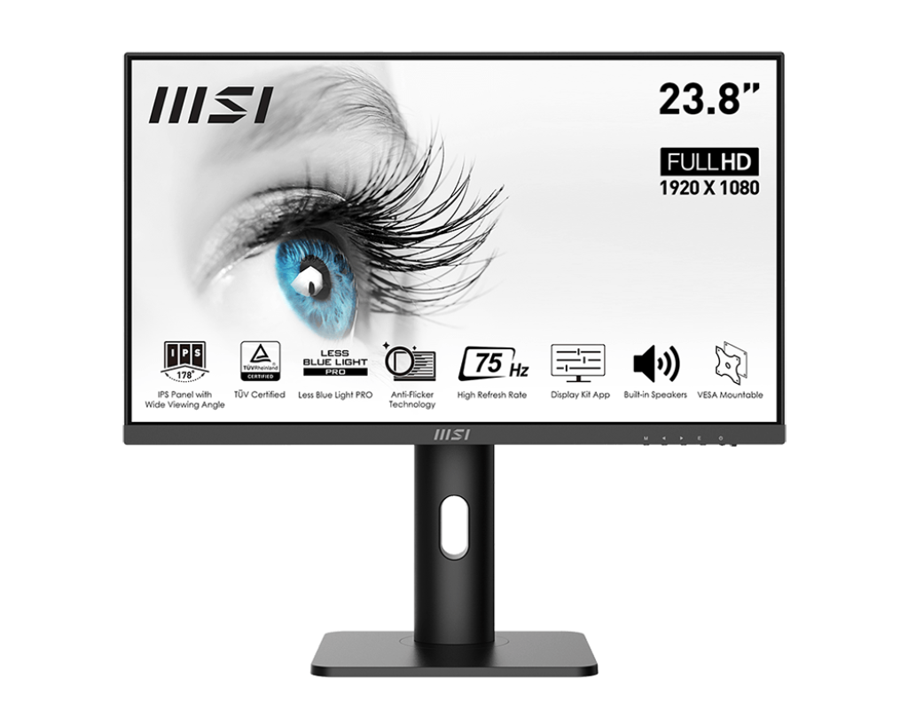 MSI PRO MP243P 23.8 Inch Tilting Monitor - Full HD 1920 x 1080 IPS Panel, 75 Hz, Eye-Friendly Screen, Built-in Speakers, HDMI
